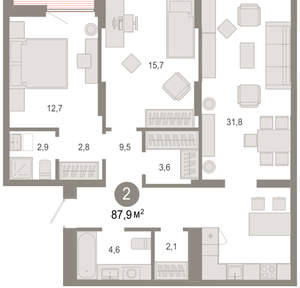 2-к квартира, вторичка, 88м2, 10/17 этаж
