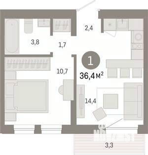 1-к квартира, вторичка, 36м2, 6/9 этаж