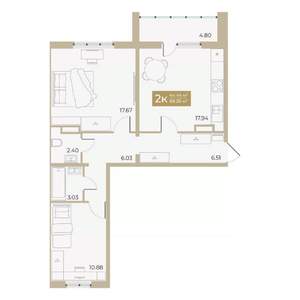 2-к квартира, строящийся дом, 64м2, 14/18 этаж