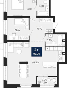 2-к квартира, вторичка, 89м2, 2/24 этаж