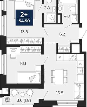 2-к квартира, вторичка, 53м2, 7/18 этаж