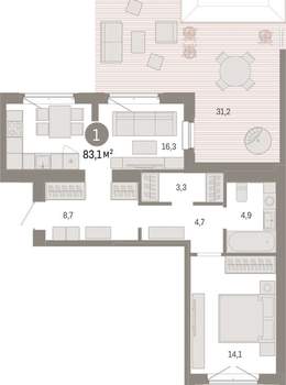 1-к квартира, вторичка, 83м2, 8/11 этаж