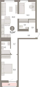 2-к квартира, вторичка, 71м2, 8/10 этаж
