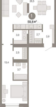 1-к квартира, вторичка, 60м2, 2/17 этаж