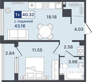 1-к квартира, строящийся дом, 40м2, 5/8 этаж