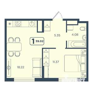 1-к квартира, вторичка, 39м2, 23/25 этаж