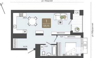 1-к квартира, вторичка, 58м2, 3/15 этаж