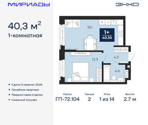 1-к квартира, вторичка, 40м2, 1/18 этаж
