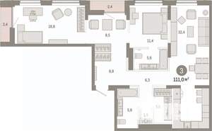 3-к квартира, вторичка, 111м2, 9/17 этаж