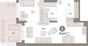 1-к квартира, вторичка, 76м2, 1/17 этаж
