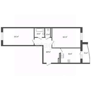 2-к квартира, вторичка, 54м2, 9/10 этаж