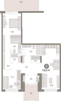 2-к квартира, вторичка, 115м2, 1/17 этаж
