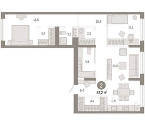 2-к квартира, вторичка, 87м2, 1/17 этаж