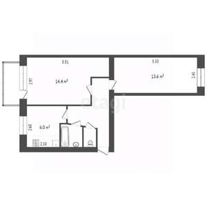 2-к квартира, вторичка, 44м2, 3/5 этаж