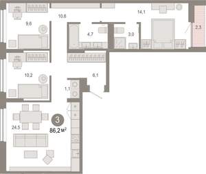 3-к квартира, вторичка, 86м2, 4/7 этаж
