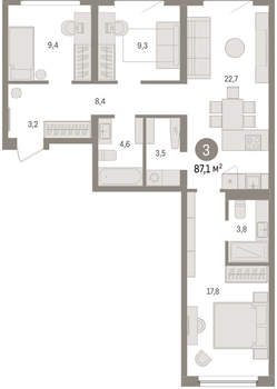 3-к квартира, вторичка, 87м2, 5/16 этаж