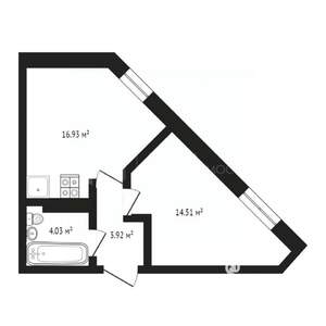 1-к квартира, вторичка, 40м2, 1/15 этаж