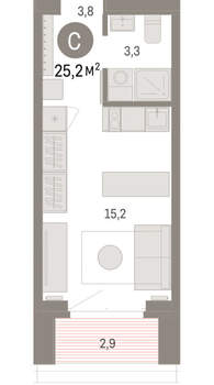 Студия квартира, вторичка, 25м2, 3/16 этаж