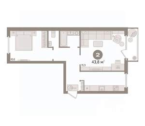 2-к квартира, вторичка, 44м2, 5/5 этаж