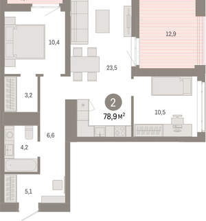 2-к квартира, вторичка, 79м2, 18/25 этаж