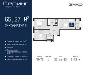 2-к квартира, вторичка, 65м2, 22/24 этаж