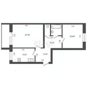 2-к квартира, вторичка, 51м2, 2/5 этаж