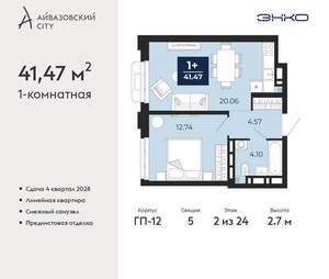 1-к квартира, вторичка, 41м2, 2/24 этаж