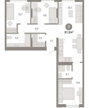 3-к квартира, вторичка, 82м2, 3/17 этаж