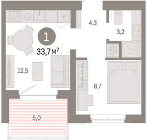 1-к квартира, вторичка, 34м2, 3/11 этаж