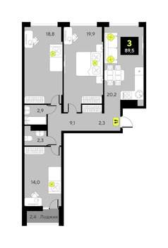 3-к квартира, вторичка, 90м2, 8/9 этаж