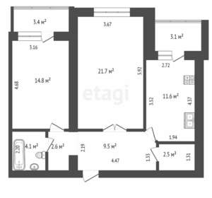 2-к квартира, вторичка, 67м2, 7/14 этаж