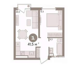 1-к квартира, вторичка, 42м2, 3/9 этаж