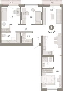 3-к квартира, вторичка, 85м2, 8/9 этаж