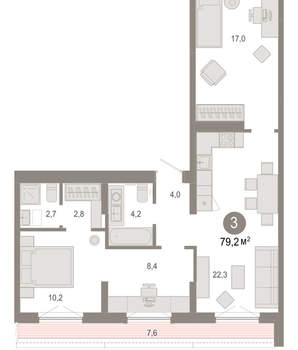 3-к квартира, вторичка, 79м2, 6/17 этаж