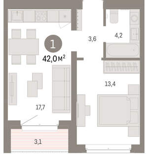 1-к квартира, вторичка, 42м2, 4/11 этаж