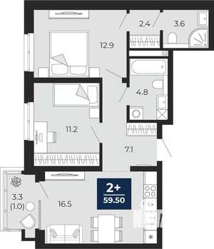 2-к квартира, вторичка, 60м2, 5/14 этаж