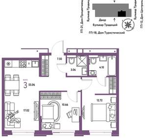 3-к квартира, вторичка, 55м2, 10/11 этаж