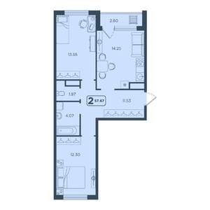 2-к квартира, вторичка, 58м2, 22/25 этаж