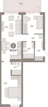2-к квартира, вторичка, 84м2, 2/25 этаж