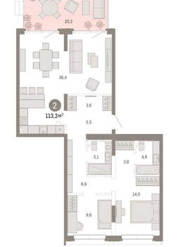 2-к квартира, вторичка, 113м2, 2/11 этаж