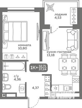 1-к квартира, строящийся дом, 33м2, 13/20 этаж