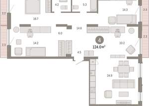 4-к квартира, вторичка, 124м2, 2/8 этаж