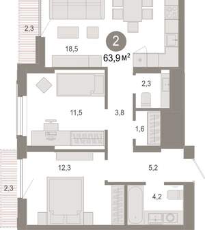 2-к квартира, вторичка, 64м2, 10/17 этаж