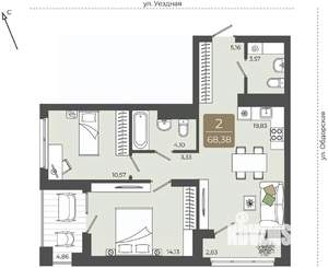 2-к квартира, вторичка, 68м2, 9/15 этаж