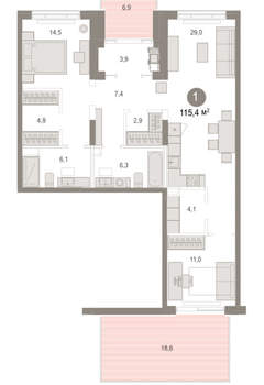 1-к квартира, вторичка, 115м2, 1/17 этаж