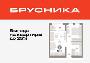 1-к квартира, вторичка, 41м2, 7/17 этаж