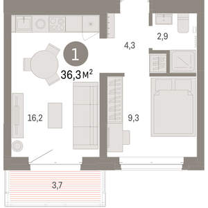 1-к квартира, вторичка, 36м2, 5/11 этаж