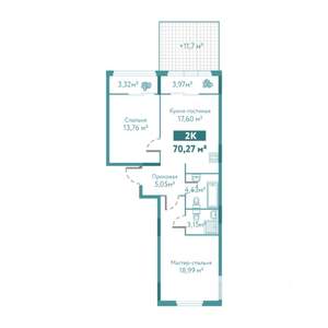 2-к квартира, вторичка, 70м2, 1/10 этаж