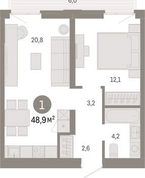 1-к квартира, вторичка, 49м2, 5/25 этаж