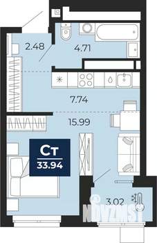 Студия квартира, вторичка, 34м2, 13/23 этаж